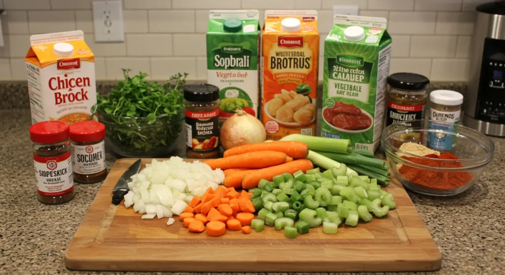 Ingredients-for-chopt-soup-arranged-on-a-kitchen-counter