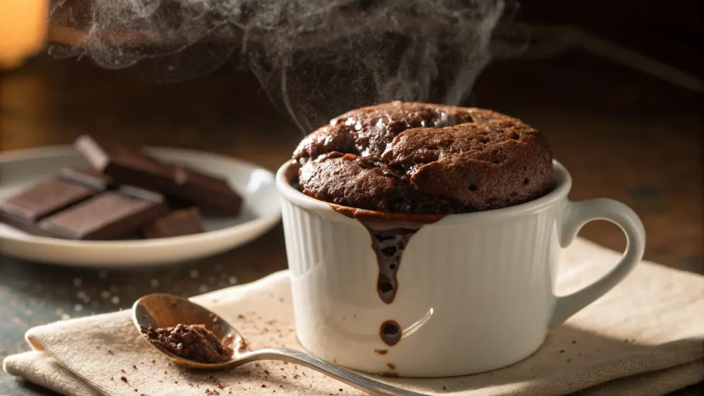 A close-up image of a delicious chocolate mug  showcasing the texture.