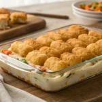 Golden tater tot hotdish fresh from the oven