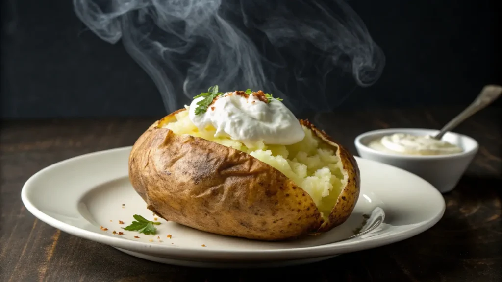 Enjoy the benefits of baking without foil. A crispy-skinned baked potato with a soft, fluffy interior, served for maximum flavor.