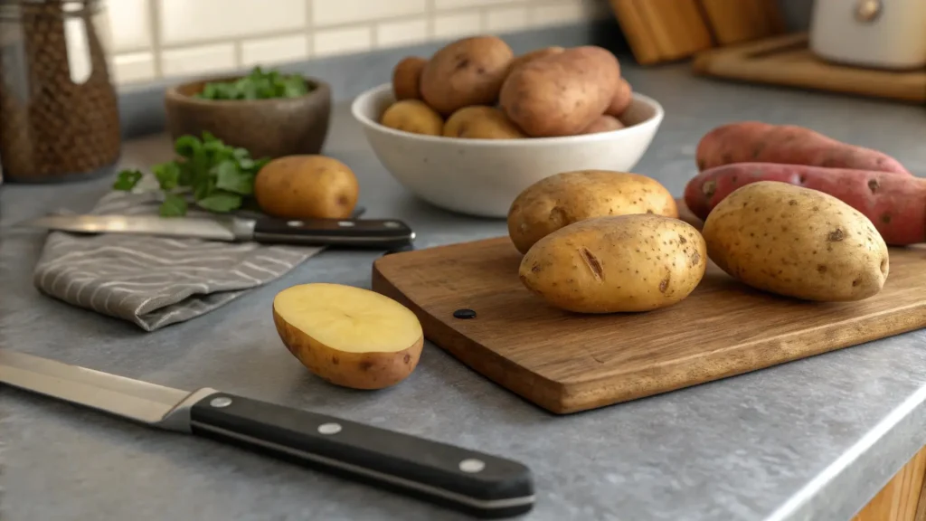 A selection of potatoes, including Russet and Yukon Gold, perfect for baking without foil. Learn how to choose the right potato for baking.