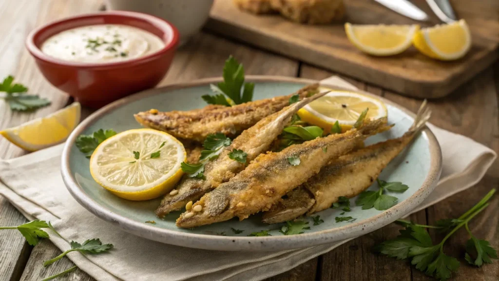 Delicious crispy fried smelt fish recipe served with lemon and herbs, perfect for a quick and tasty meal.