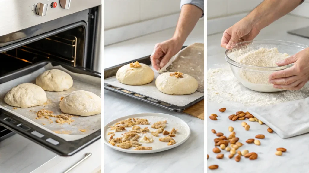 showing the preparation of Paloma Greenville bread with ricotta and Marcona almonds.