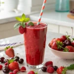 A vibrant and refreshing redfruit smoothie made with strawberries, raspberries, and cherries, perfect for boosting immunity and heart health.