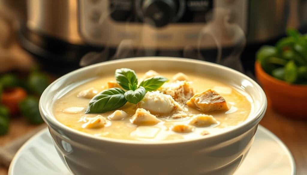 Crock Pot Creamy Chicken Parmesan Soup