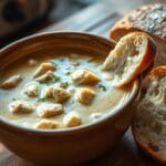 Crock Pot Creamy Chicken Parmesan Soup with bread