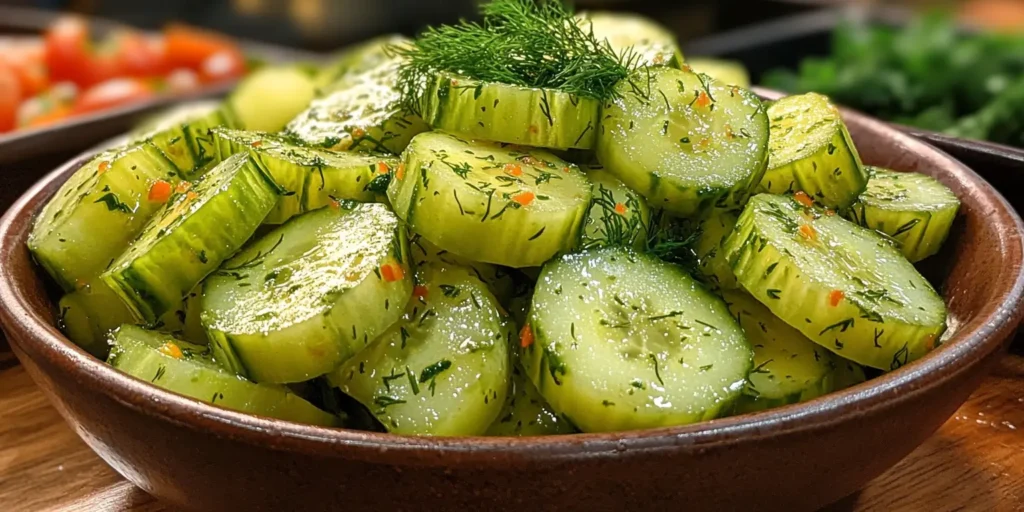 Preparing authentic German cucumber salad (Gurkensalat) with fresh cucumbers, vinegar, and dill. A tangy, herby side dish perfect for any meal.