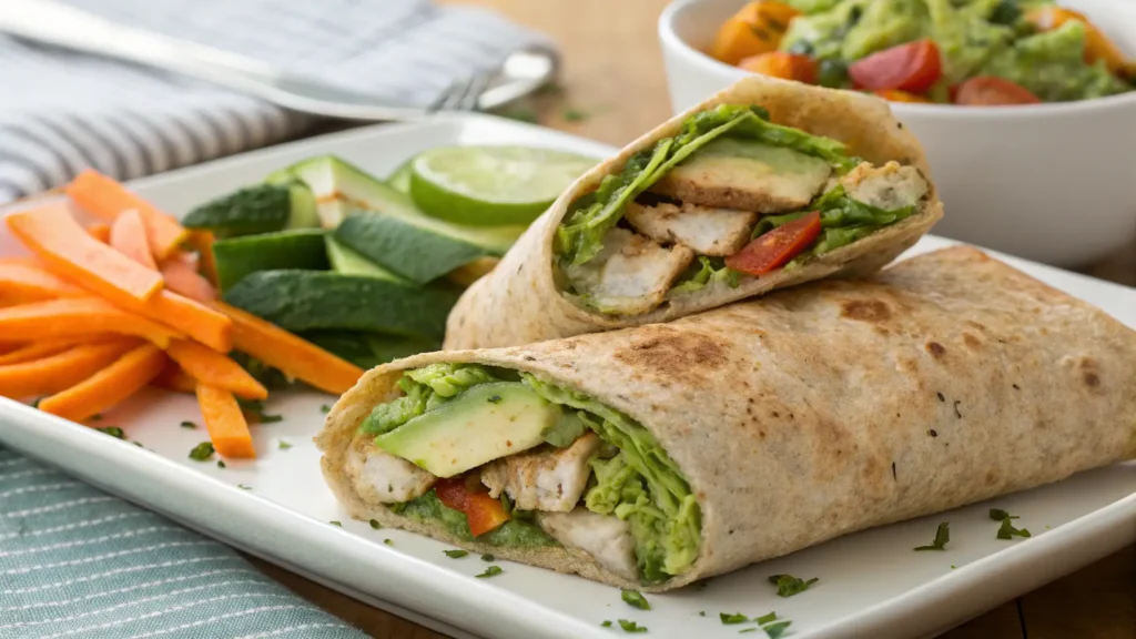 Avocado chicken wrap with fresh ingredients