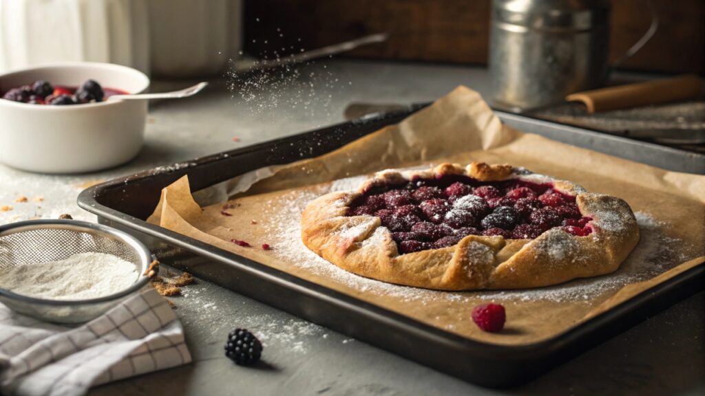 rustic black raspberry galette with flaky crust