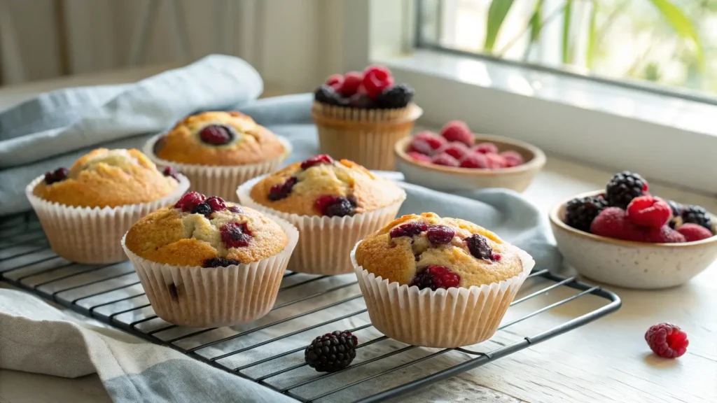 black raspberry muffins cooling on rack