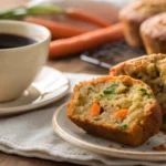 Cut-open Carrot Zucchini Muffin showing moist, fluffy texture with veggie flecks