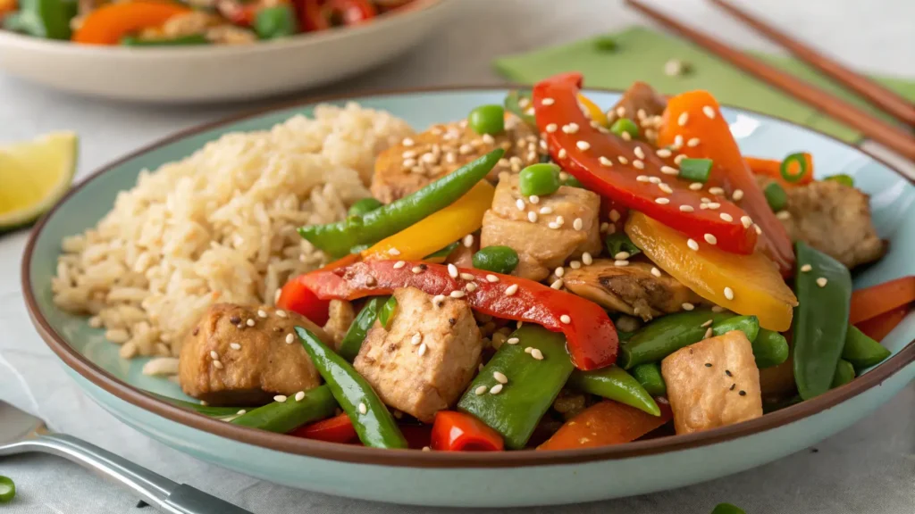 Chicken and veggie stir-fry with brown rice