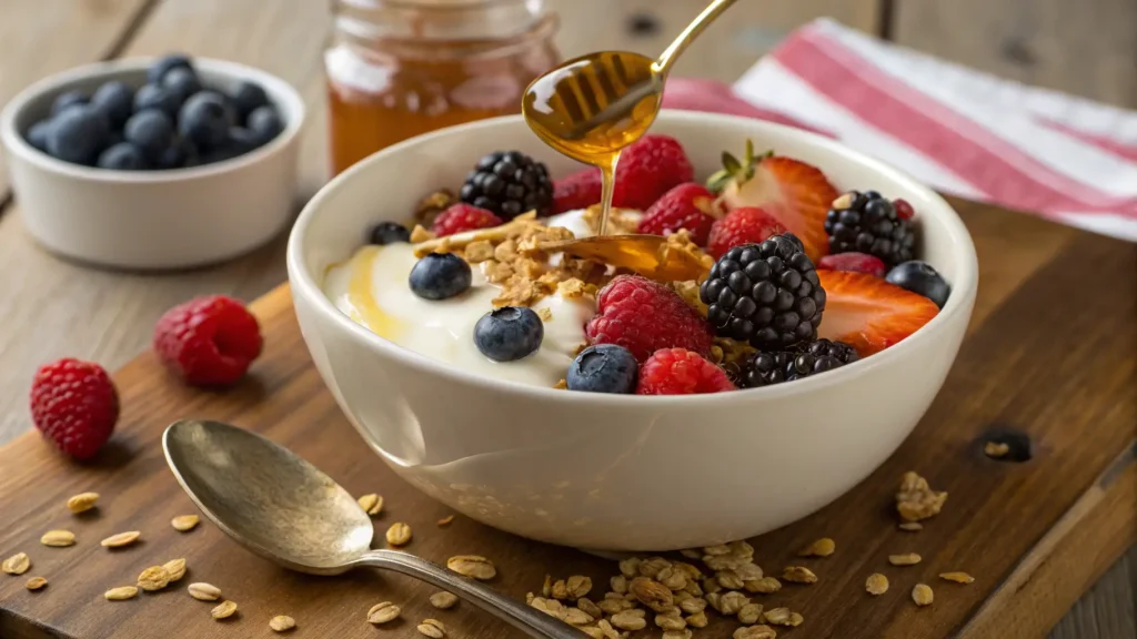 Greek yogurt with honey and mixed berries