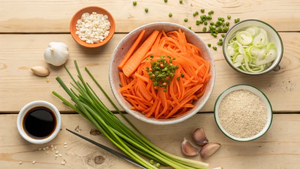 Ingredients for spicy Korean carrot salad