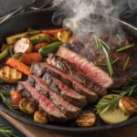 plated one-pan ribeye steak dinner