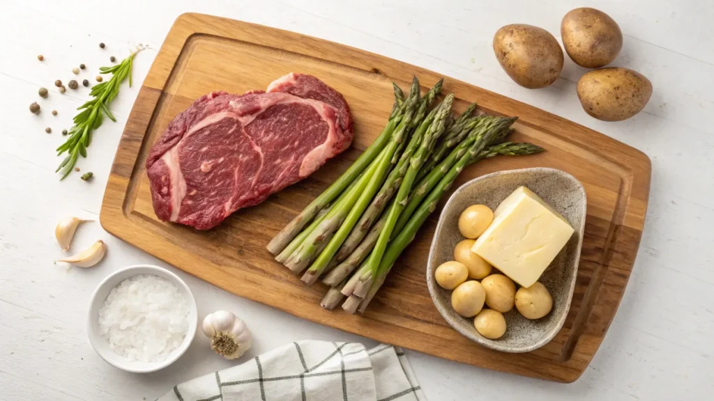 ribeye steak ingredients flat lay