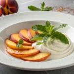 Served honey peach slices with yogurt