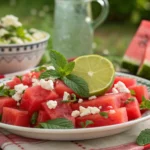 serving watermelon salad summer plate