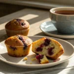 Served mulberry muffins with tea