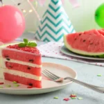 Serving Tiered Watermelon Birthday Cake