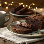 Serving chocolate zucchini bread with coffee