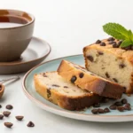 Slice of Double Chocolate Zucchini Bread with tea