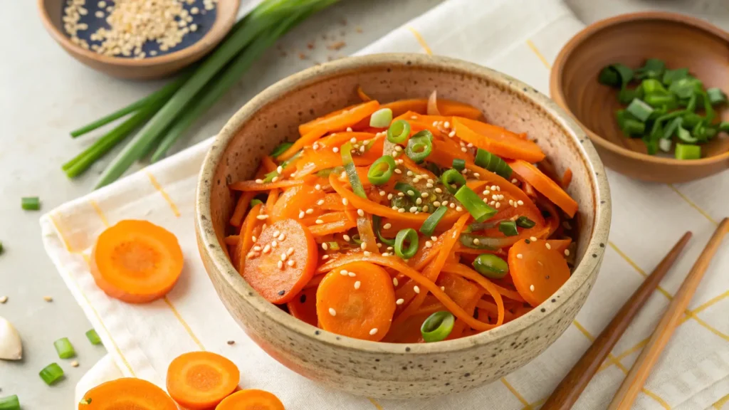 Spicy Korean Carrot Salad with sesame and garlic