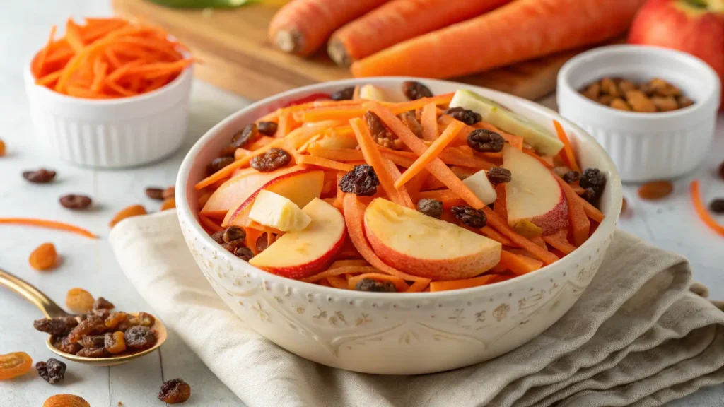 Sweet Carrot Apple Raisin Salad in Bowl