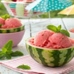 Serving watermelon sorbet