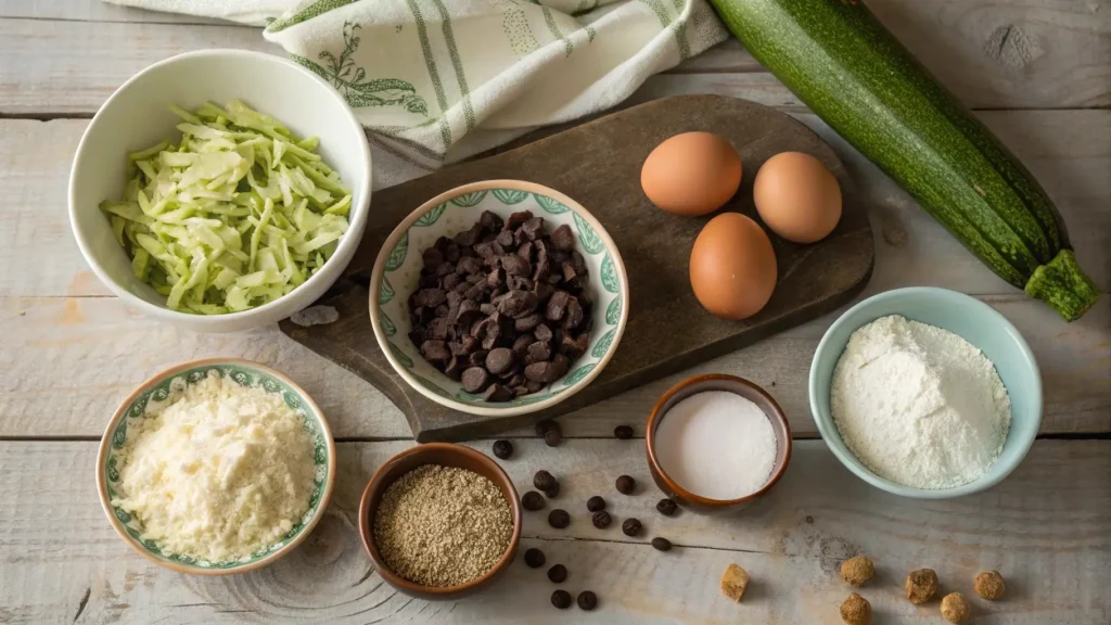 Zucchini bread ingredients on kitchen counter