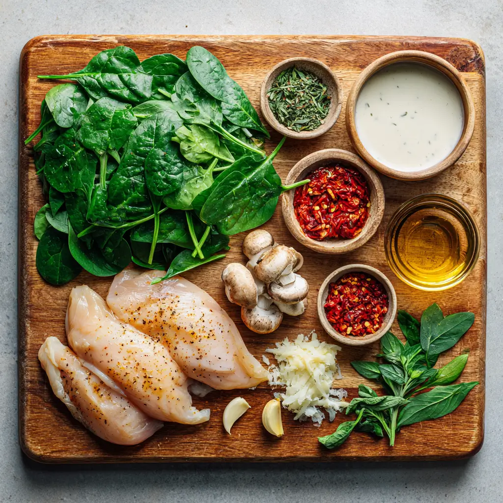 Optional ingredients and toppings for customizing Marry Me Chicken, including spinach, red pepper flakes, and mushrooms