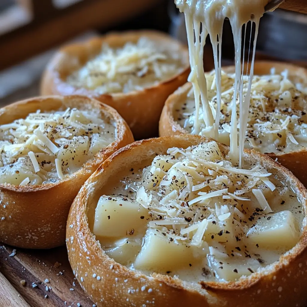 Cheesy-Potato-Soup-in-a-Bread-Bowl-Preparation