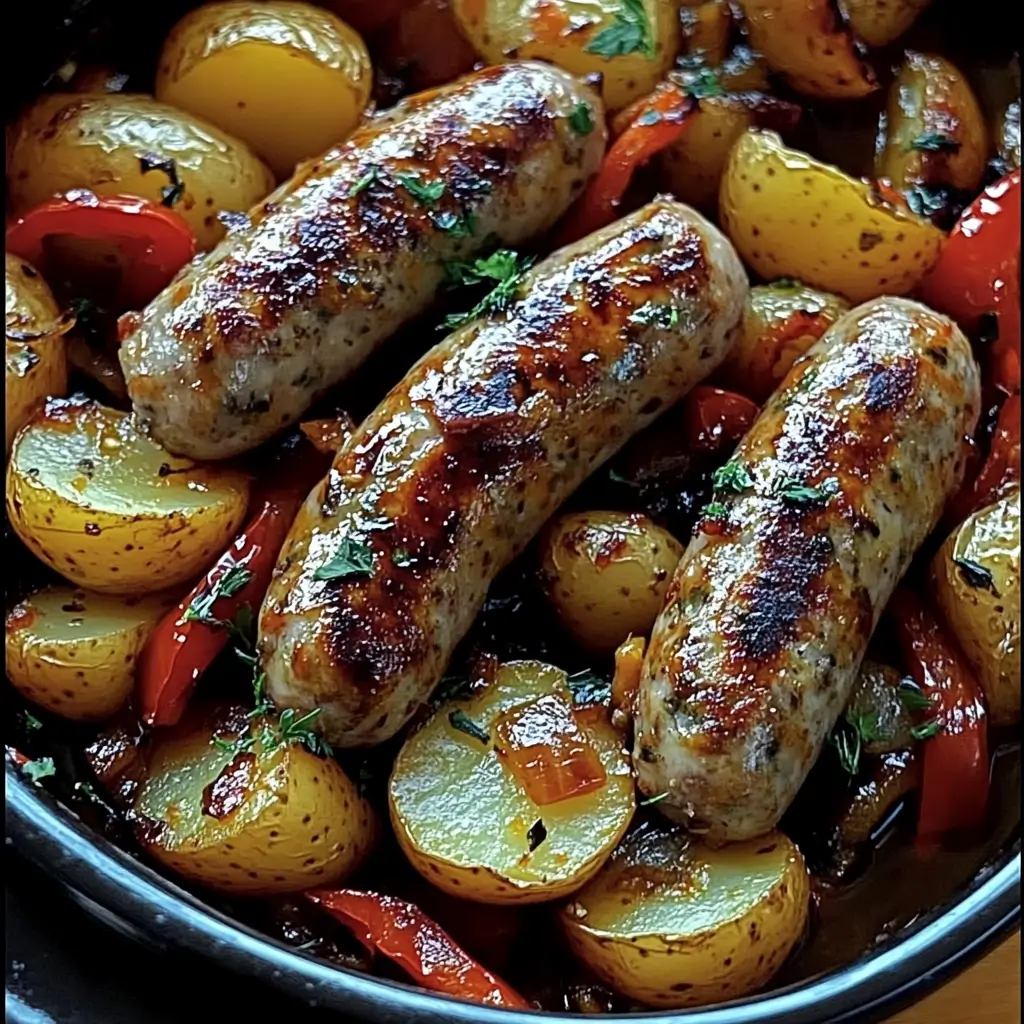 Crockpot Sausages with Potatoes and Peppers Final Dish