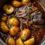 Slow-cooked apple cider pot roast with potatoes