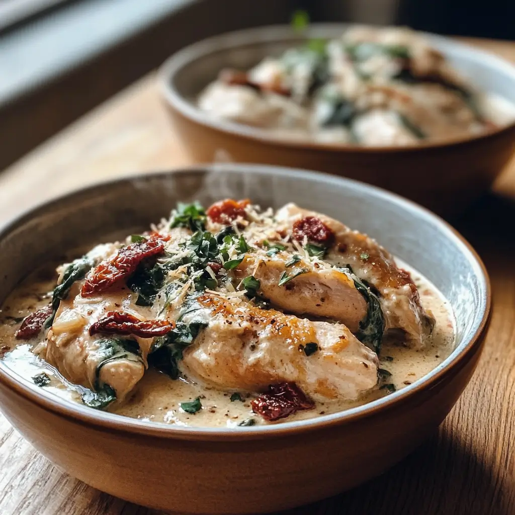 Crockpot Angel Chicken variations with spinach, sun-dried tomatoes, and crispy turkey bacon