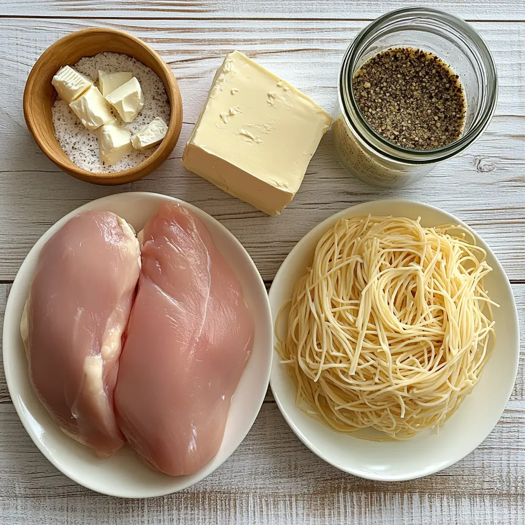 Crockpot Angel Chicken ingredients displayed on a wooden table