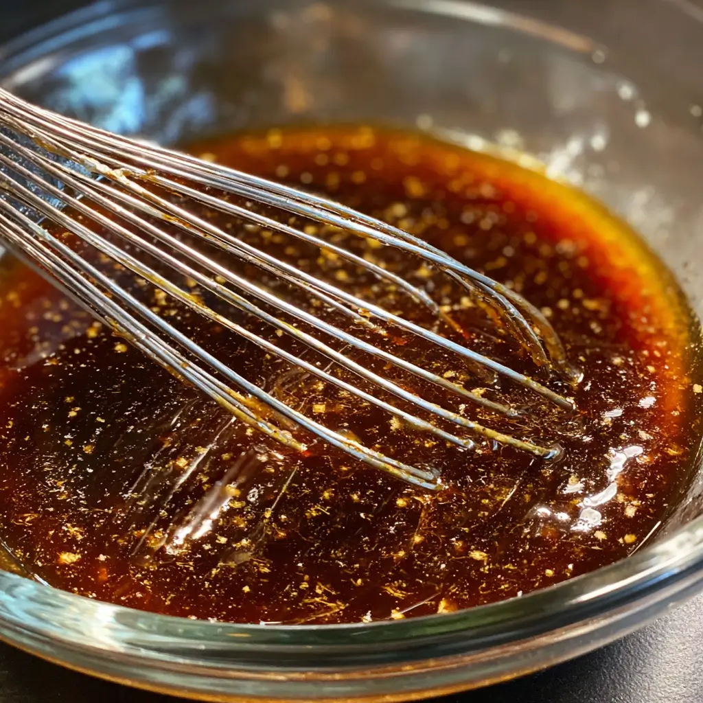 Whisking sauce for Crockpot Beef Short Ribs in a glass bowl