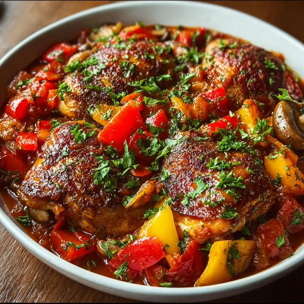 Crockpot Chicken Cacciatore with peppers and tomato sauce