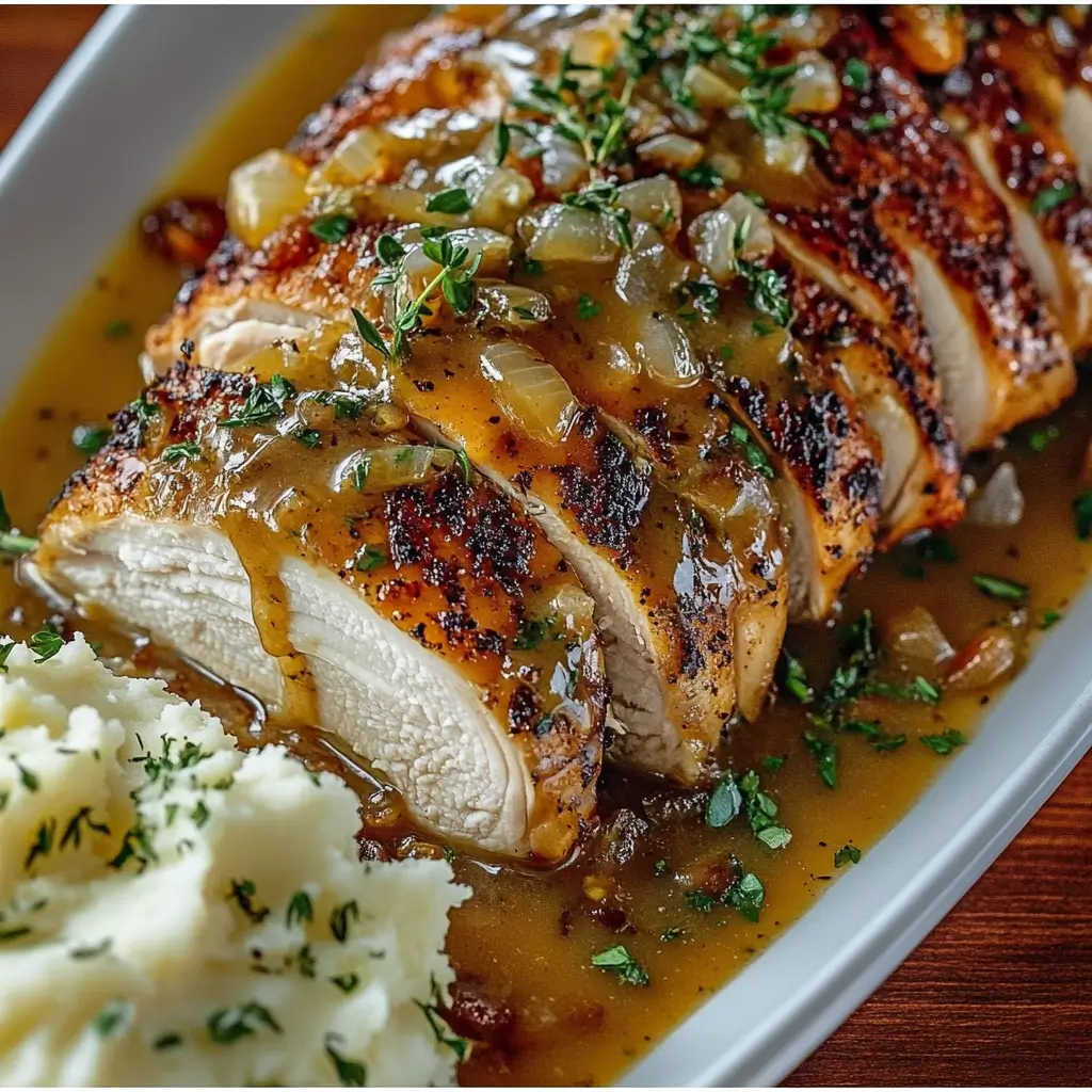Juicy Crockpot Turkey Breast with Gravy and Herbs