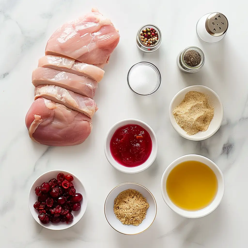 Crockpot Turkey Cranberry ingredients arranged on countertop