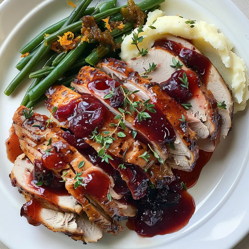 Crockpot Turkey Cranberry served with mashed potatoes and vegetables