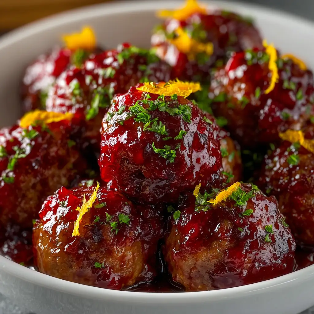 Holiday Cranberry Orange Meatballs with citrus glaze