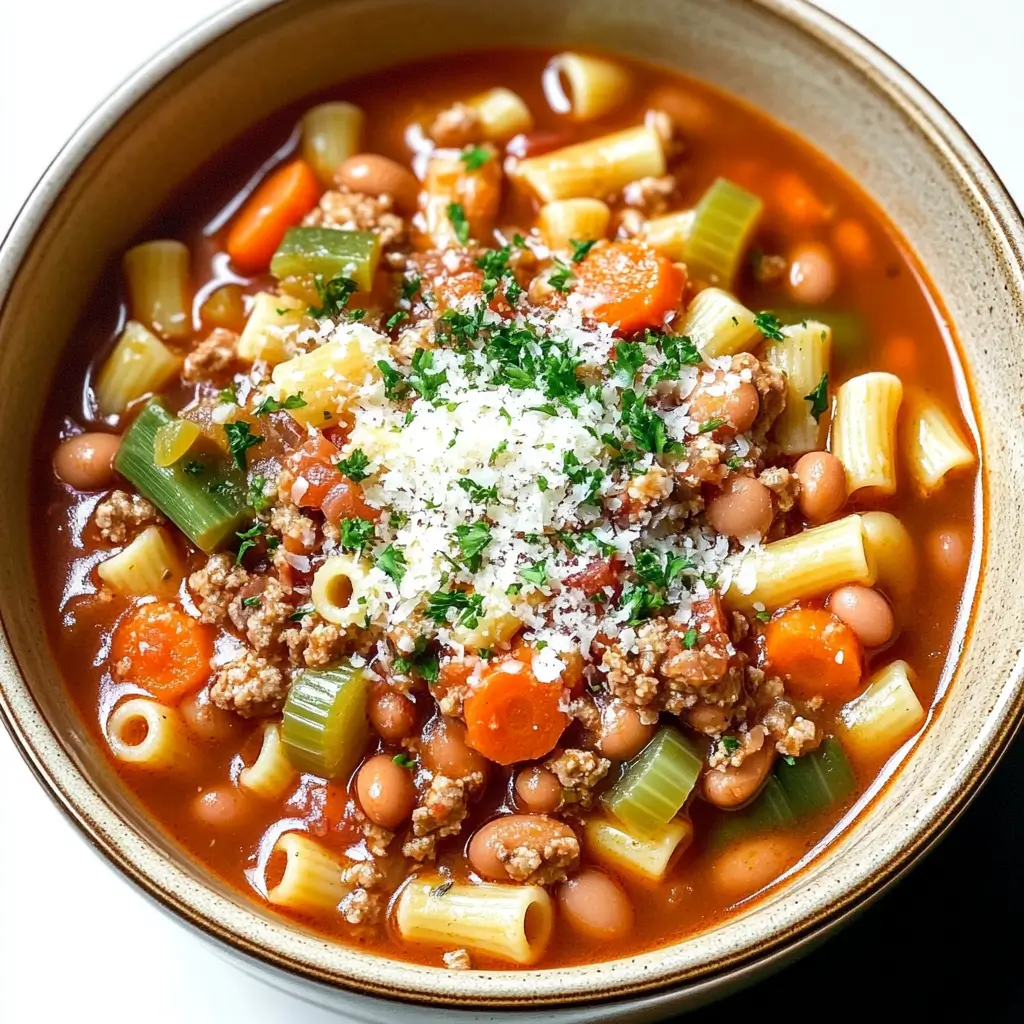 Slow Cooker Olive Garden Pasta e Fagioli – hearty Italian soup with pasta, beans, and beef