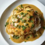 creamy slow cooker smothered chicken served over rice