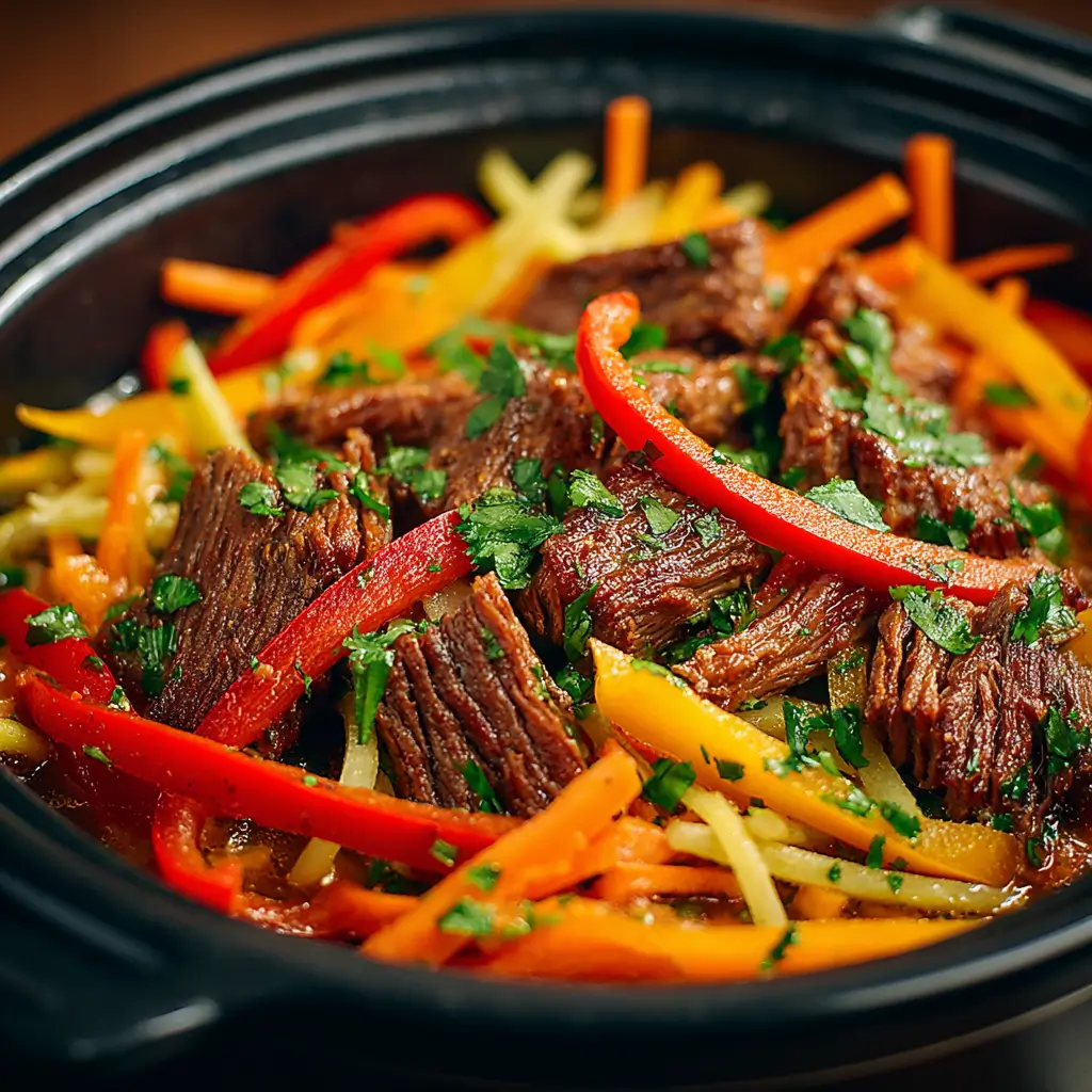 Adding sliced bell peppers and carrots into crockpot