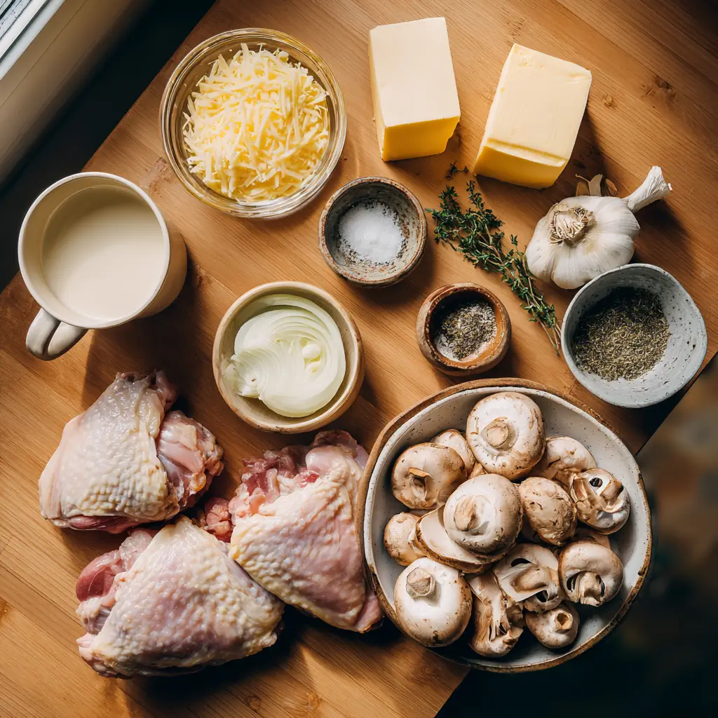 Creamy Chicken & Mushroom One Pot Ingredients