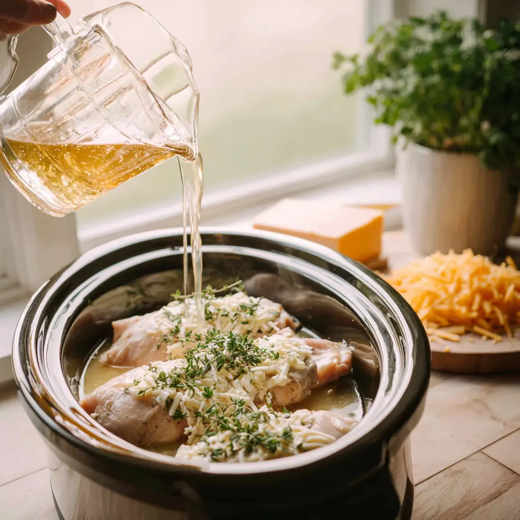 Preparing Crockpot Crack Chicken in a slow cooker