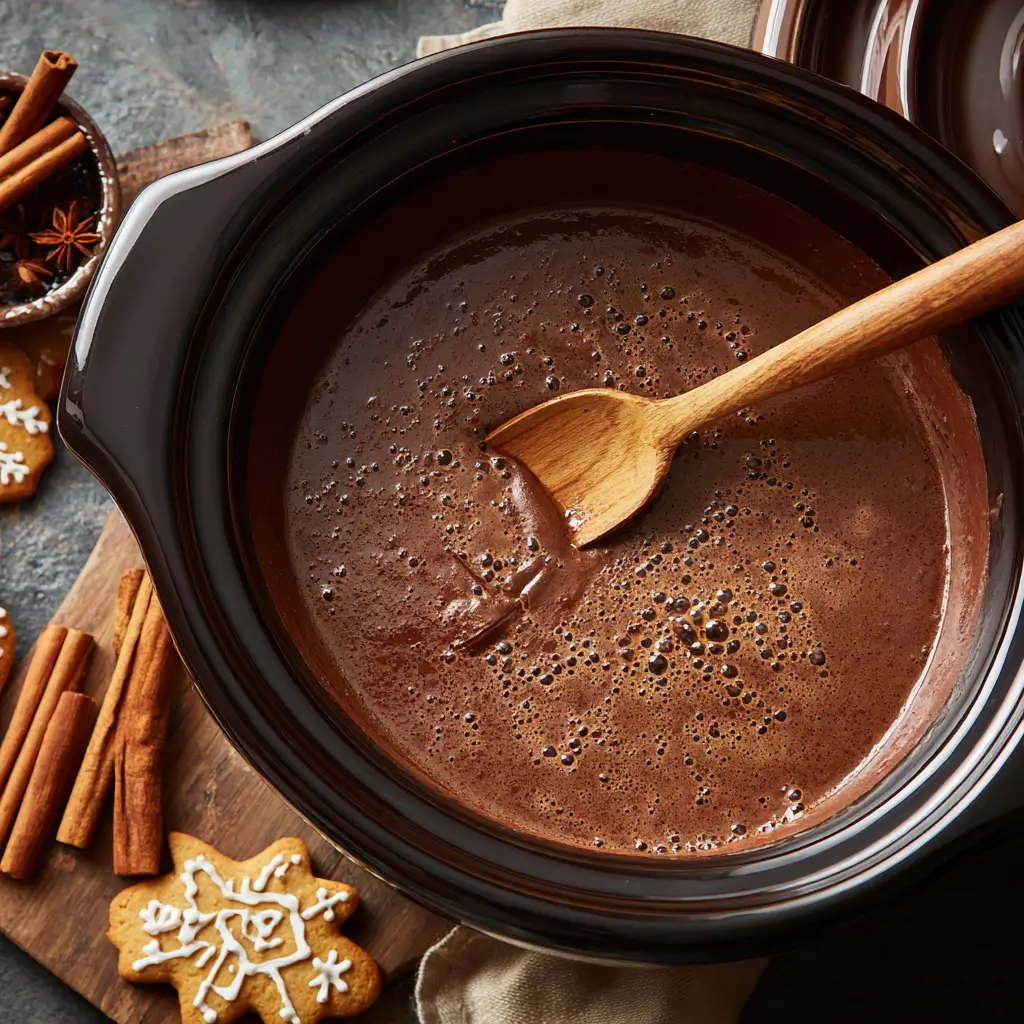 Crockpot Gingerbread Hot Chocolate cooking slowly