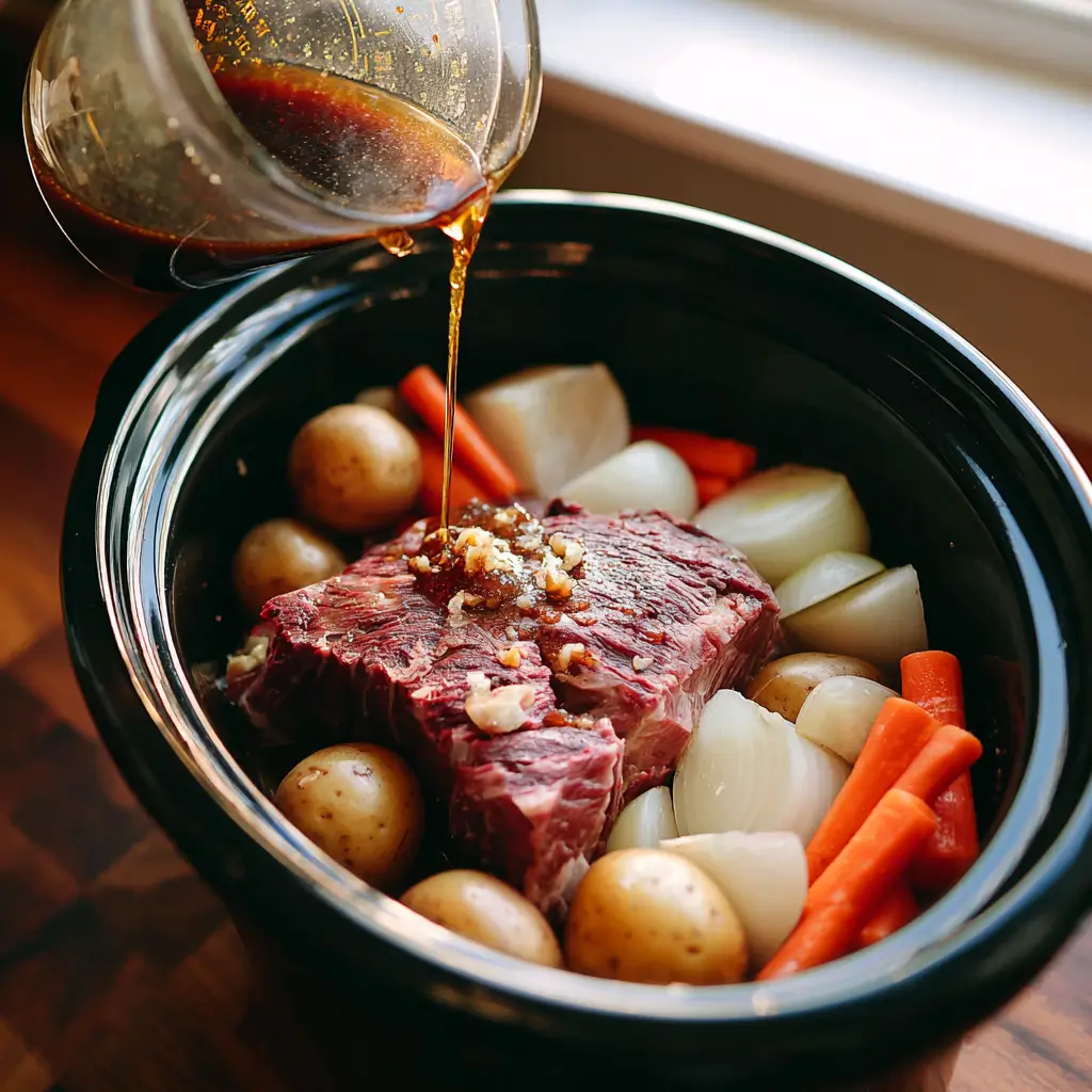 crockpot honey balsamic beef chuck roast step by step preparation