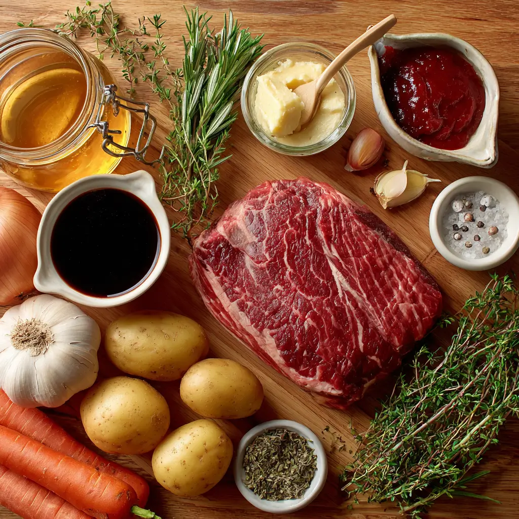 ingredients for crockpot honey balsamic beef chuck roast